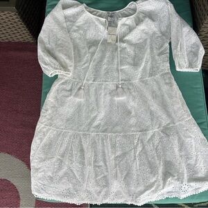 New Tommy Bahama White cotton Eyelet Tassel  3/4 sleeve Dress Medium
